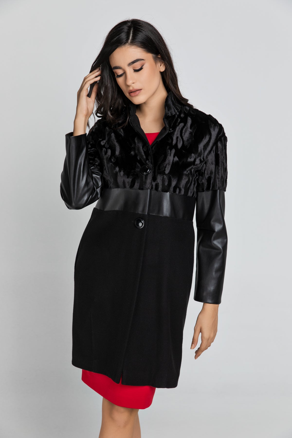 Black Three Fabric Coat Conquista Fashion-Outerwear-Conquista-40-Urbanheer