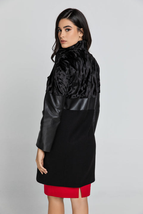 Black Three Fabric Coat Conquista Fashion-Outerwear-Conquista-40-Urbanheer