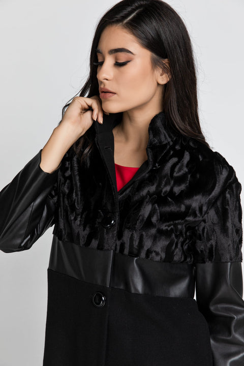 Black Three Fabric Coat Conquista Fashion-Outerwear-Conquista-40-Urbanheer