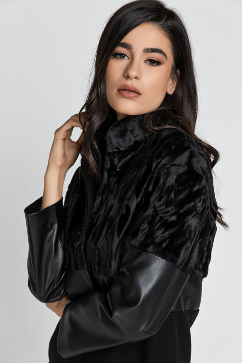 Black Three Fabric Coat Conquista Fashion-Outerwear-Conquista-40-Urbanheer