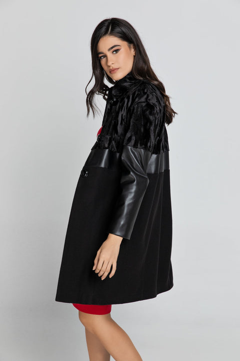 Black Three Fabric Coat Conquista Fashion-Outerwear-Conquista-40-Urbanheer