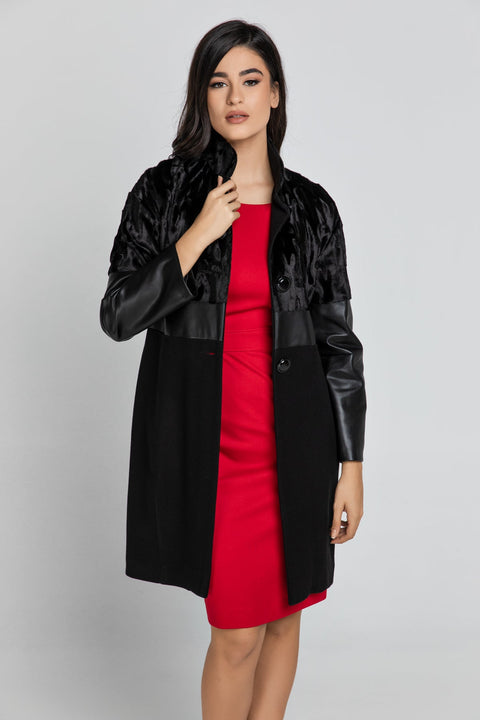 Black Three Fabric Coat Conquista Fashion-Outerwear-Conquista-40-Urbanheer