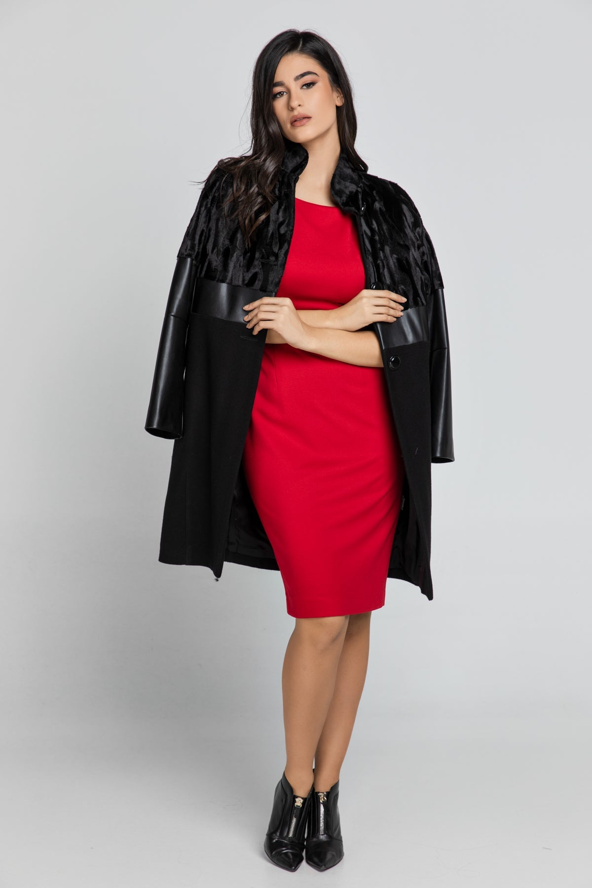 Black Three Fabric Coat Conquista Fashion-Outerwear-Conquista-40-Urbanheer