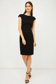 Solid Colour Dress With Cap Sleeves Black Color-Conquista-38-Urbanheer
