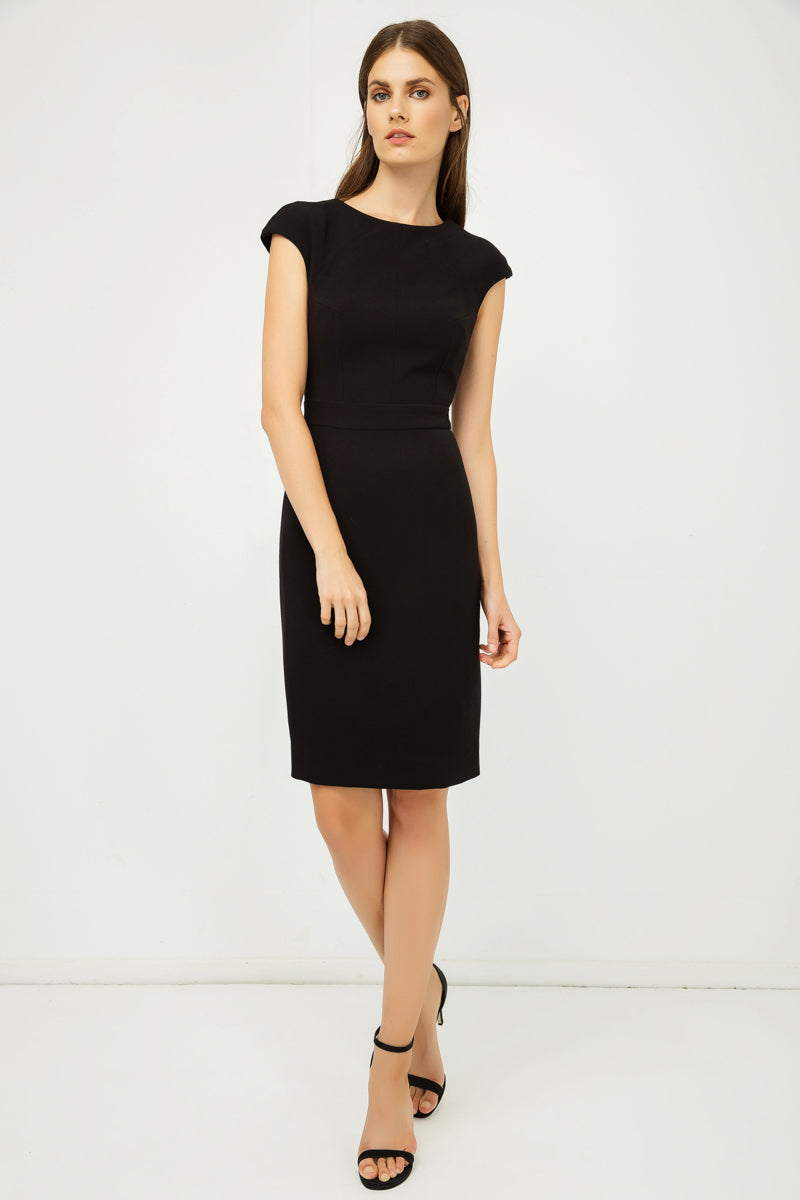 Solid Colour Dress With Cap Sleeves Black Color-Conquista-38-Urbanheer