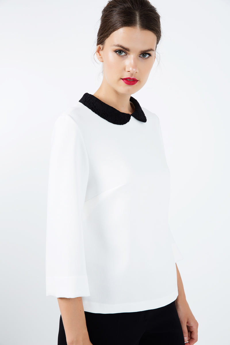 Cream Top with Βlack Peter Pan Collar-Conquista-36-Urbanheer
