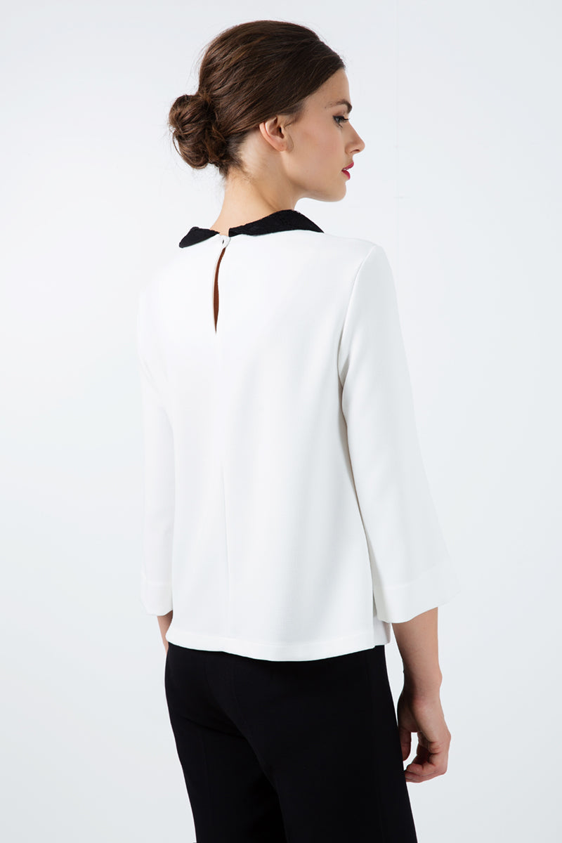 Cream Top with Βlack Peter Pan Collar-Conquista-36-Urbanheer