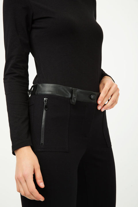Mid Rise Pleather Detail Jeggings Black-Conquista-38-Urbanheer