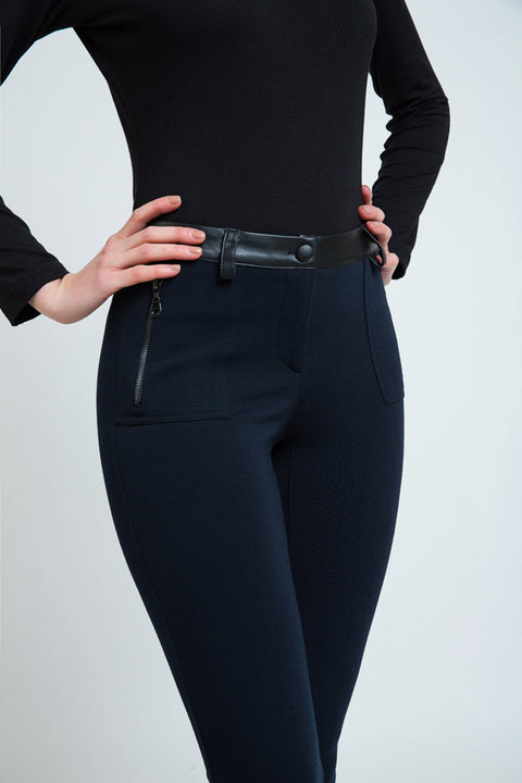 Mid Rise Pleather Detail Jeggings-PANTS-Conquista-38-Urbanheer