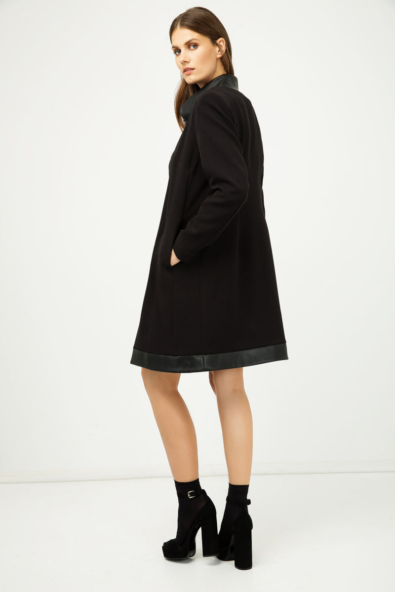 Black Coat with Pleather Detail-Conquista-40-Urbanheer