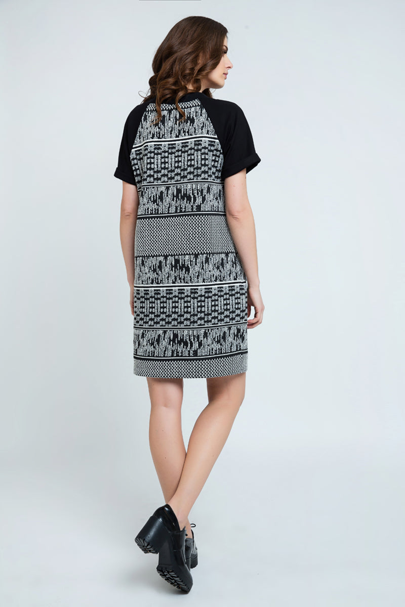 Black And White Short Sleeve Straight Dress-Dresses-Conquista-38-Urbanheer