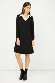 Shirt Collar Detail Black Striped Dress-Conquista-38-Urbanheer