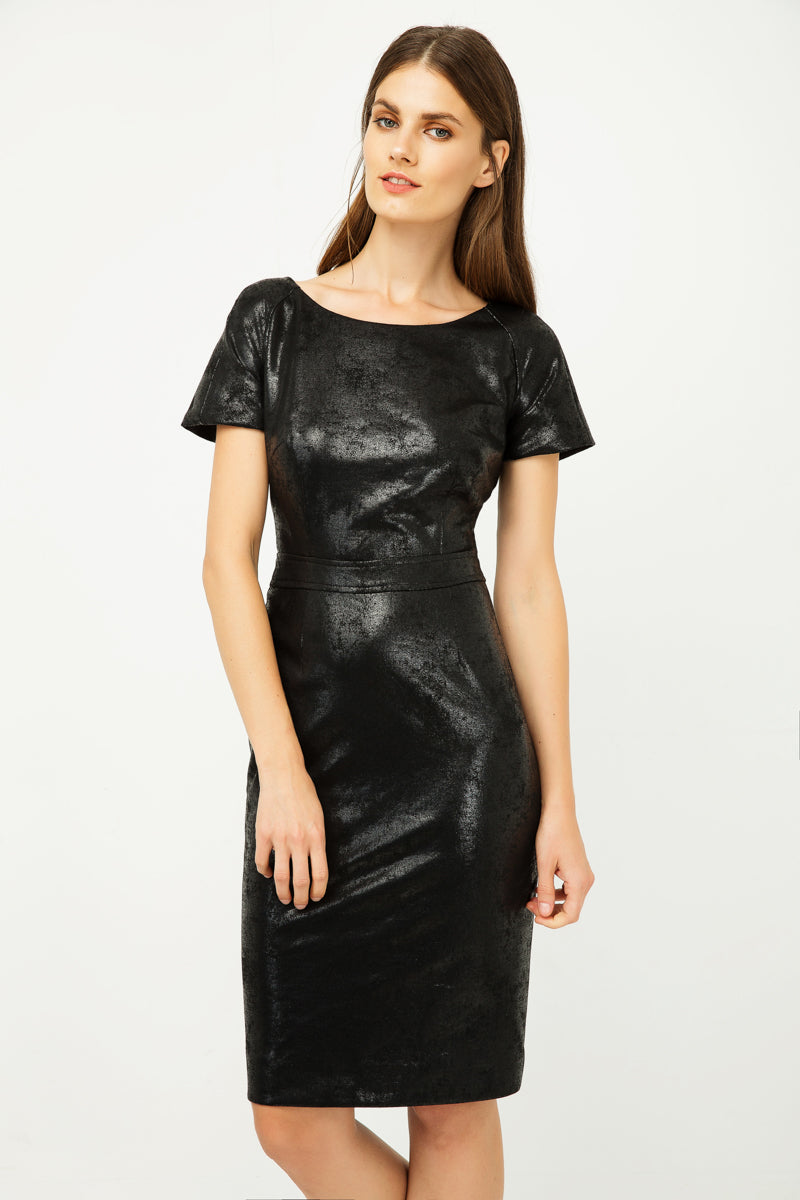 Black Leather Effect Fitted Dress-Conquista-36-Urbanheer