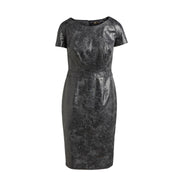 Grey Leather Effect Fitted Dress-Dress-Conquista-36-Urbanheer