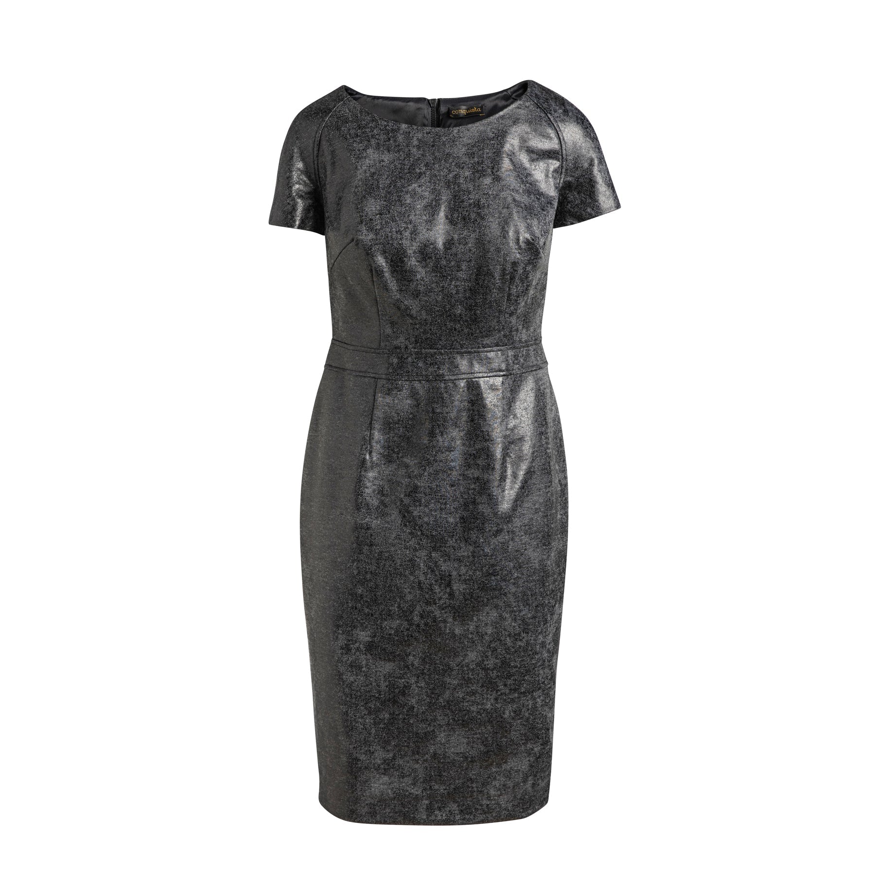 Grey Leather Effect Fitted Dress-Dress-Conquista-36-Urbanheer