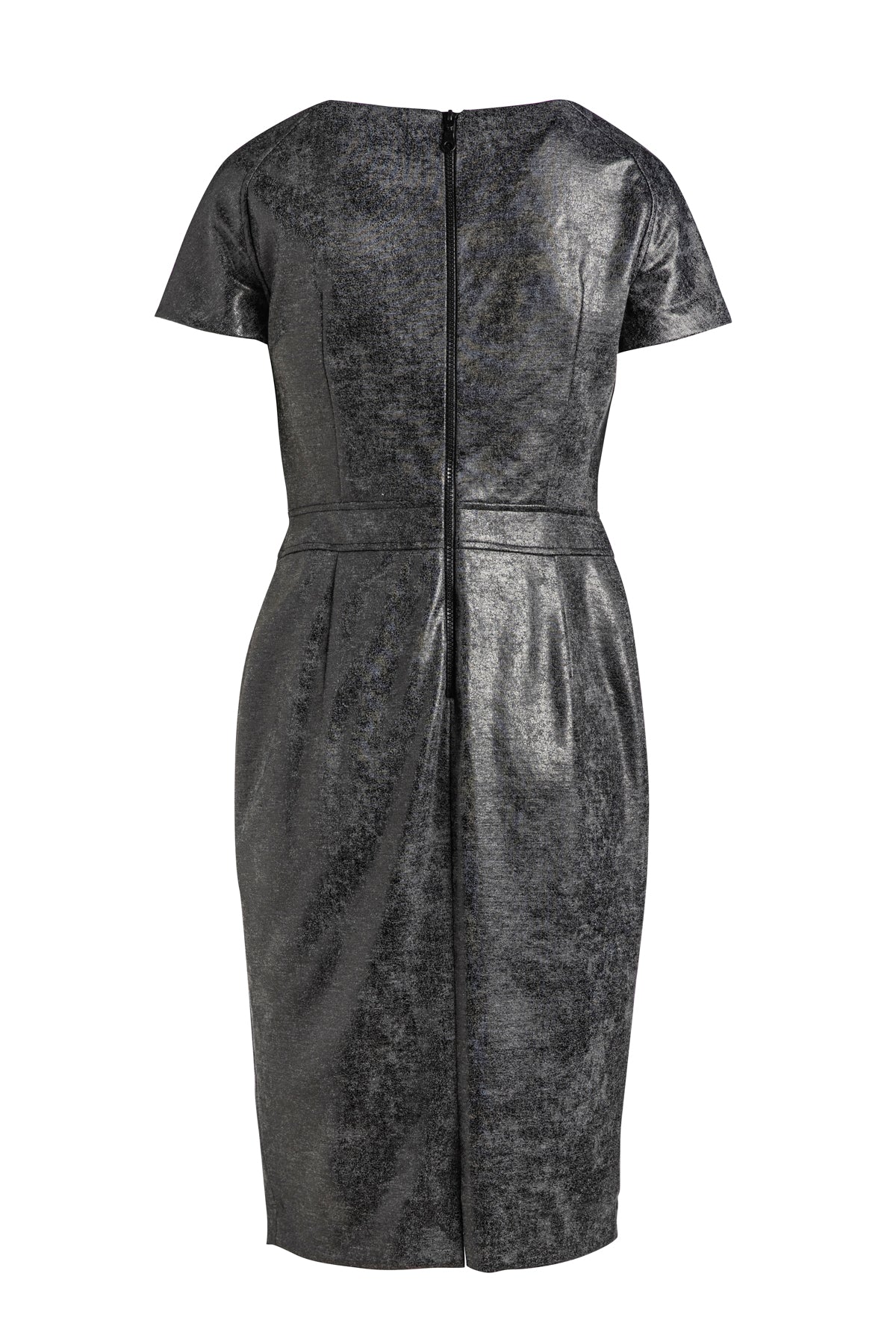 Grey Leather Effect Fitted Dress-Dress-Conquista-36-Urbanheer