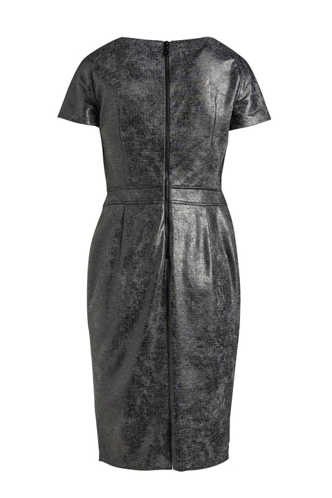 Grey Leather Effect Fitted Dress-Dress-Conquista-36-Urbanheer
