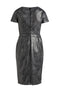Grey Leather Effect Fitted Dress-Dress-Conquista-36-Urbanheer