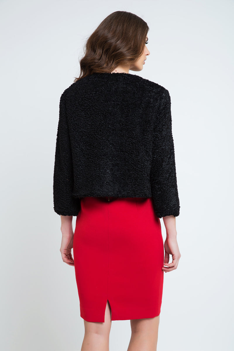 Black Astrakhan Jacket With Pleather Detail-Conquista-42-Urbanheer