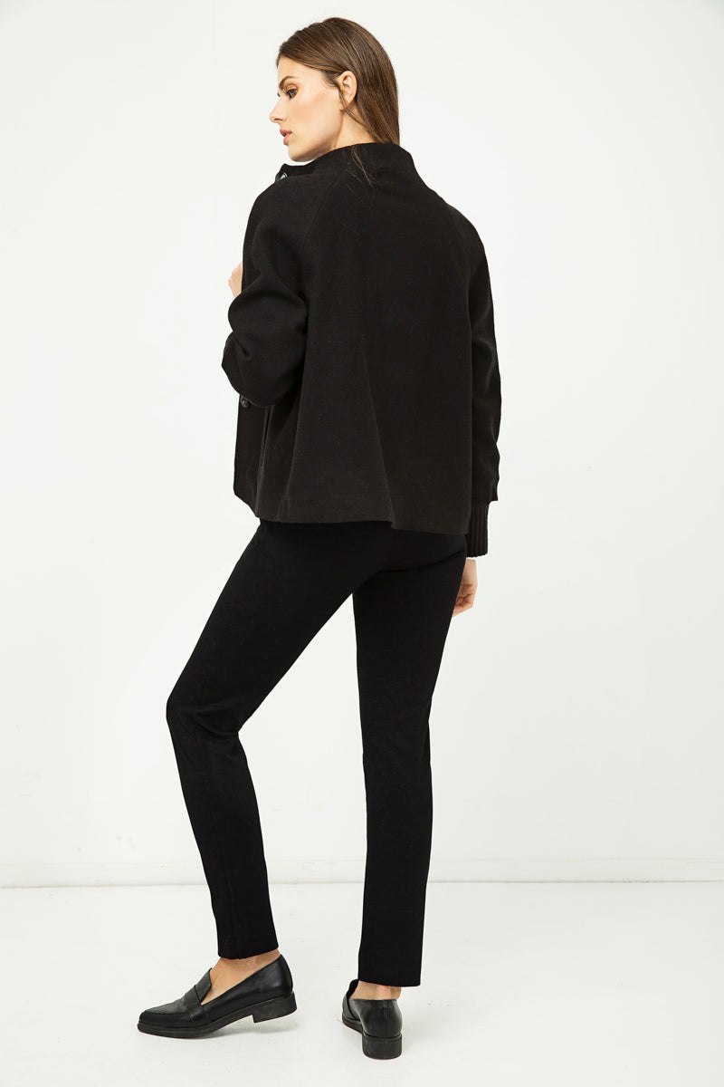 Woollen Black Short Jacket with Knit Cuffs-Conquista-36-Urbanheer