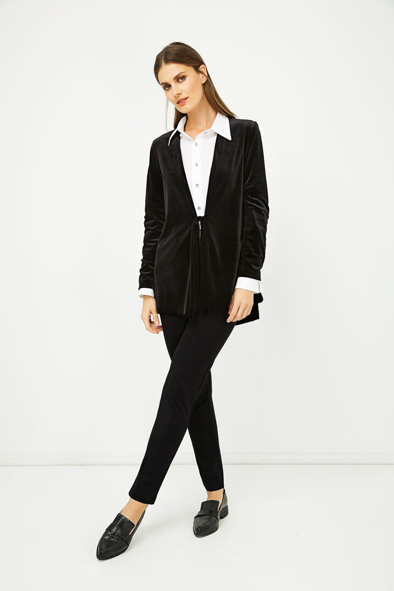 Velvet Cardigan with Ties in Black-Conquista-38-Urbanheer