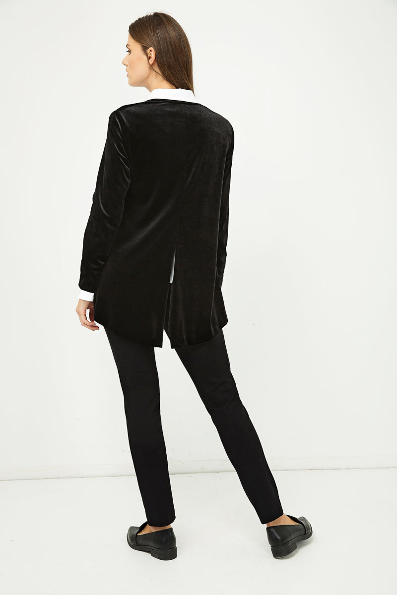Velvet Cardigan with Ties in Black-Conquista-38-Urbanheer
