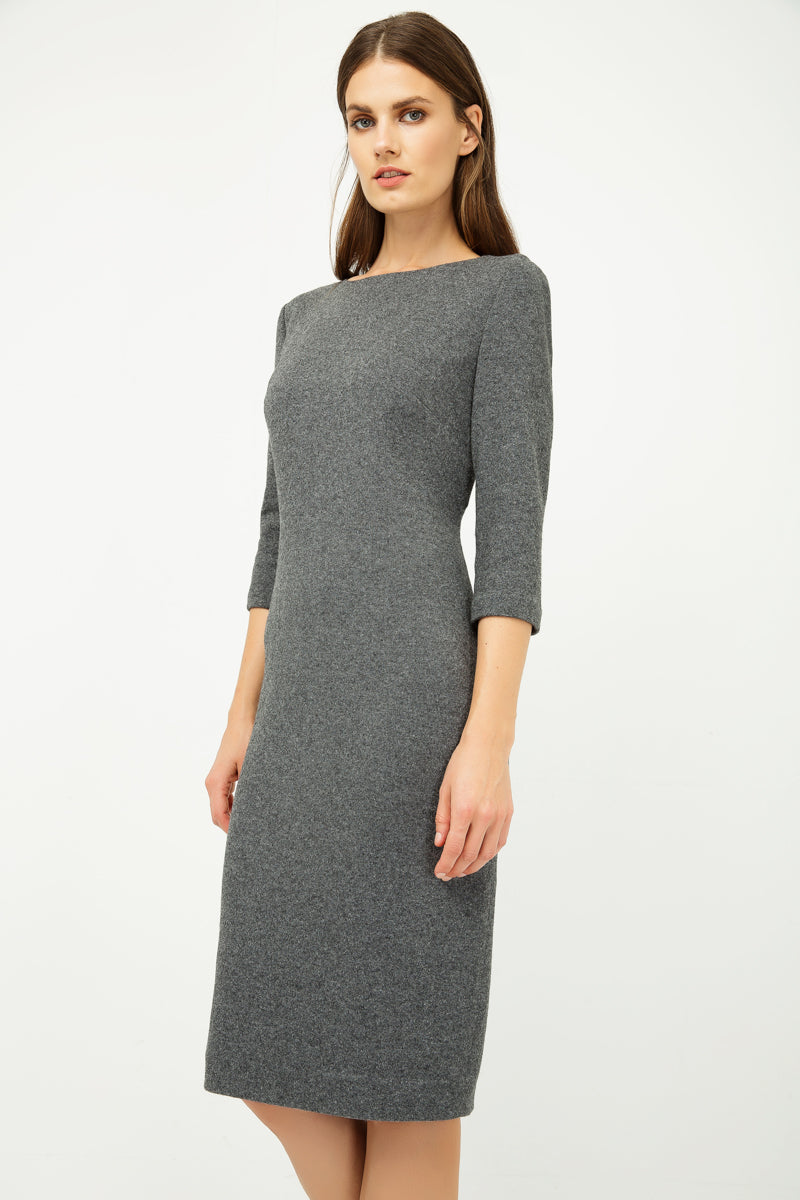 Grey Fitted Knit Dress-Conquista-38-Urbanheer