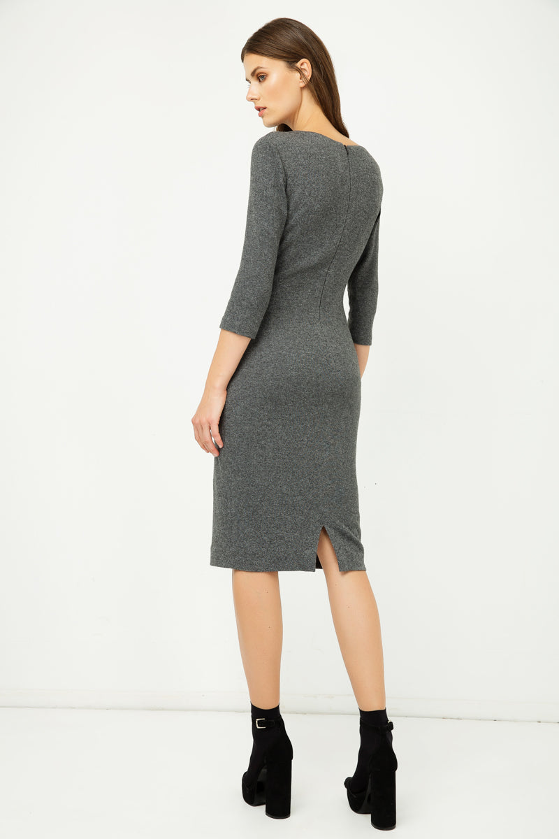 Grey Fitted Knit Dress-Conquista-38-Urbanheer