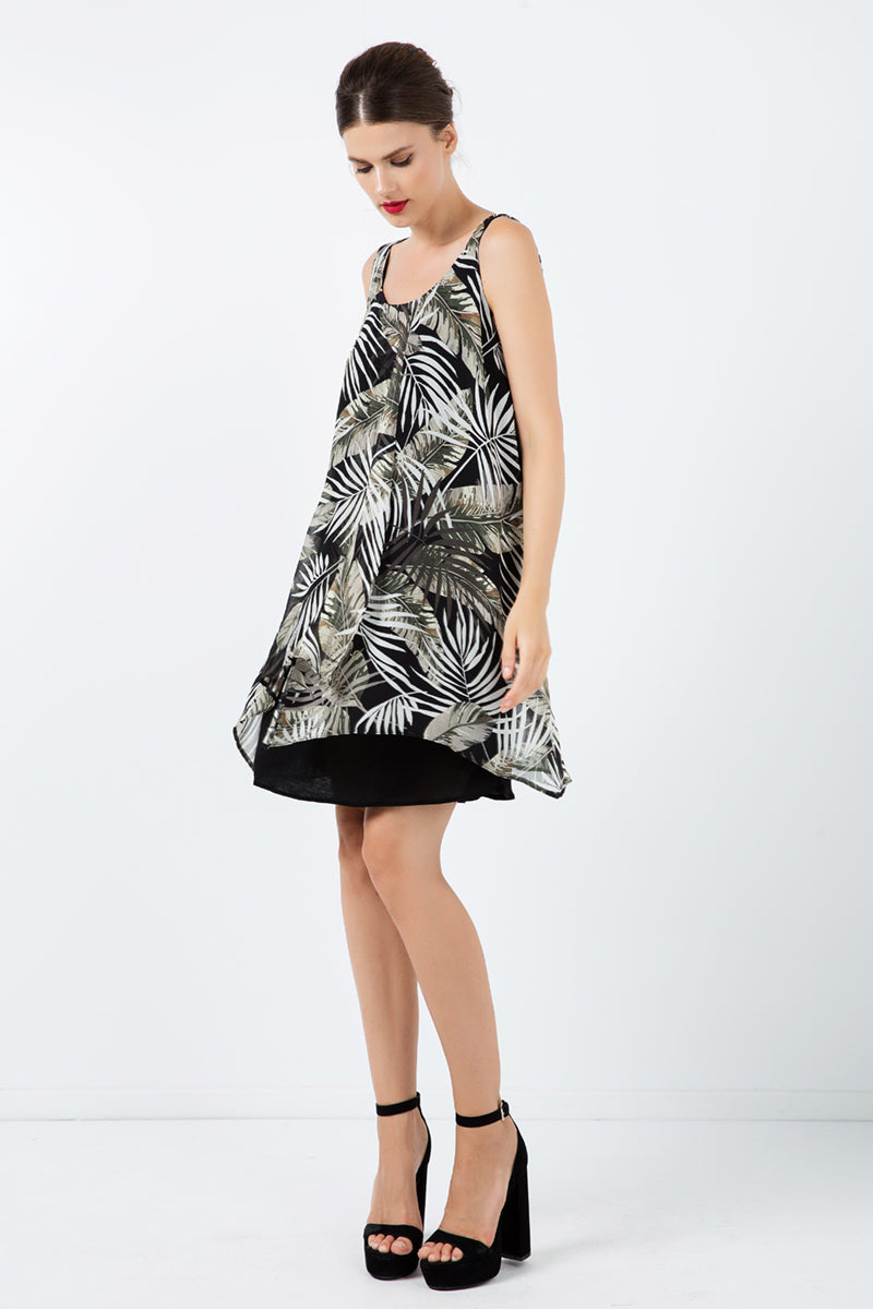 Sleeveless Print Chiffon Dress with Layers-Conquista-38-Urbanheer