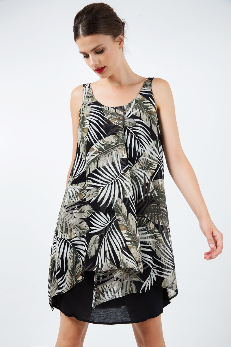 Sleeveless Print Chiffon Dress with Layers-Conquista-38-Urbanheer