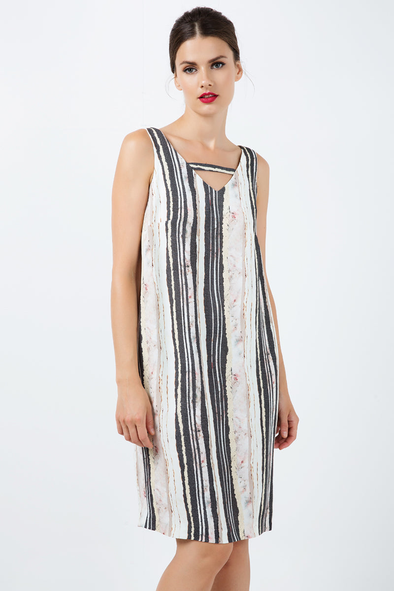 Sleeveless Striped V Neck Dress-Dresses-Conquista-34-Urbanheer
