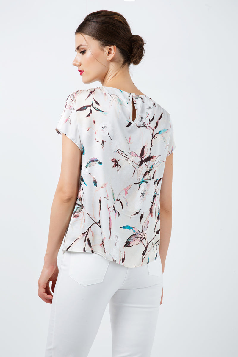 Short Sleeve Print Satin Top-Conquista-36-Urbanheer