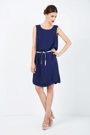 Solid Colour Straight Dress With Belt-Conquista-38-Urbanheer