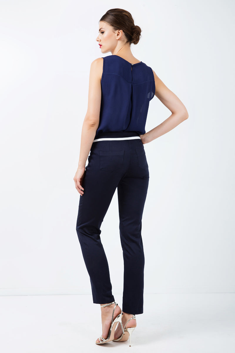 Fitted Pants With Contrast White Stripe-TROUSERS-Conquista-36-Urbanheer
