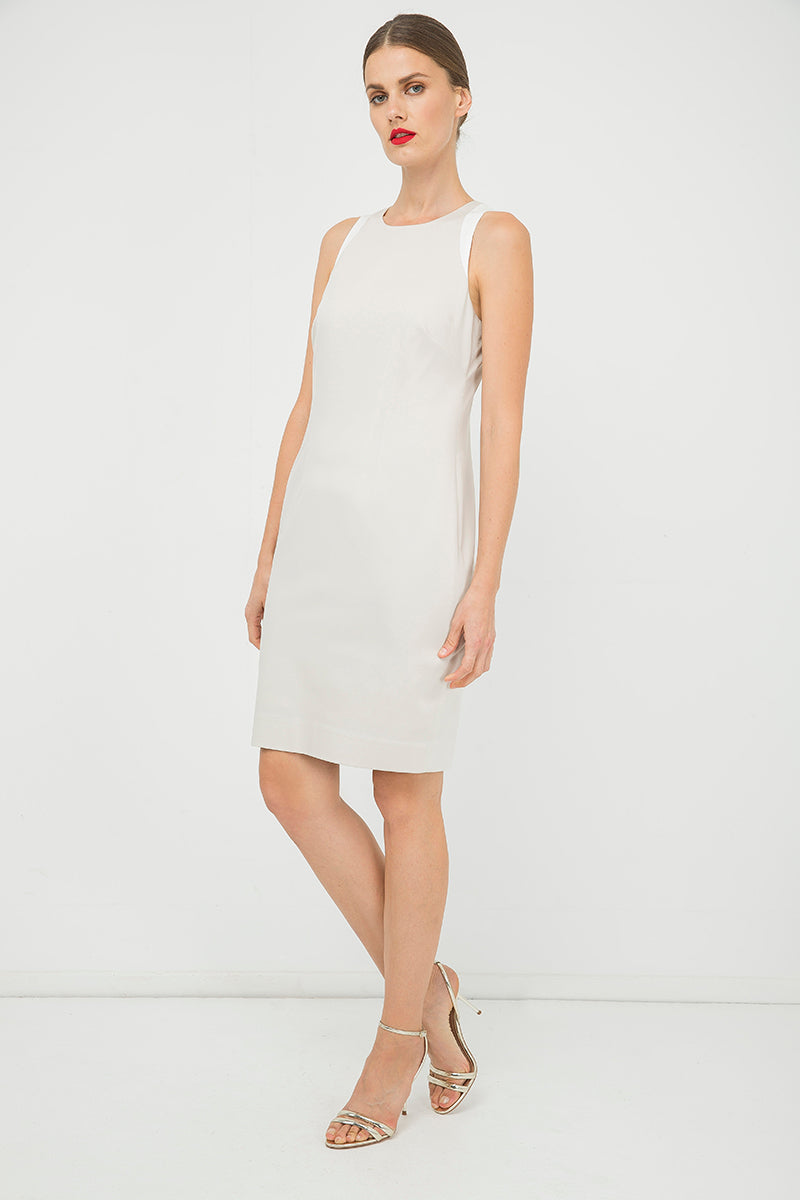 Sand Colour Sleeveless Dress With Contrast Detail-Dresses-Conquista-36-Urbanheer