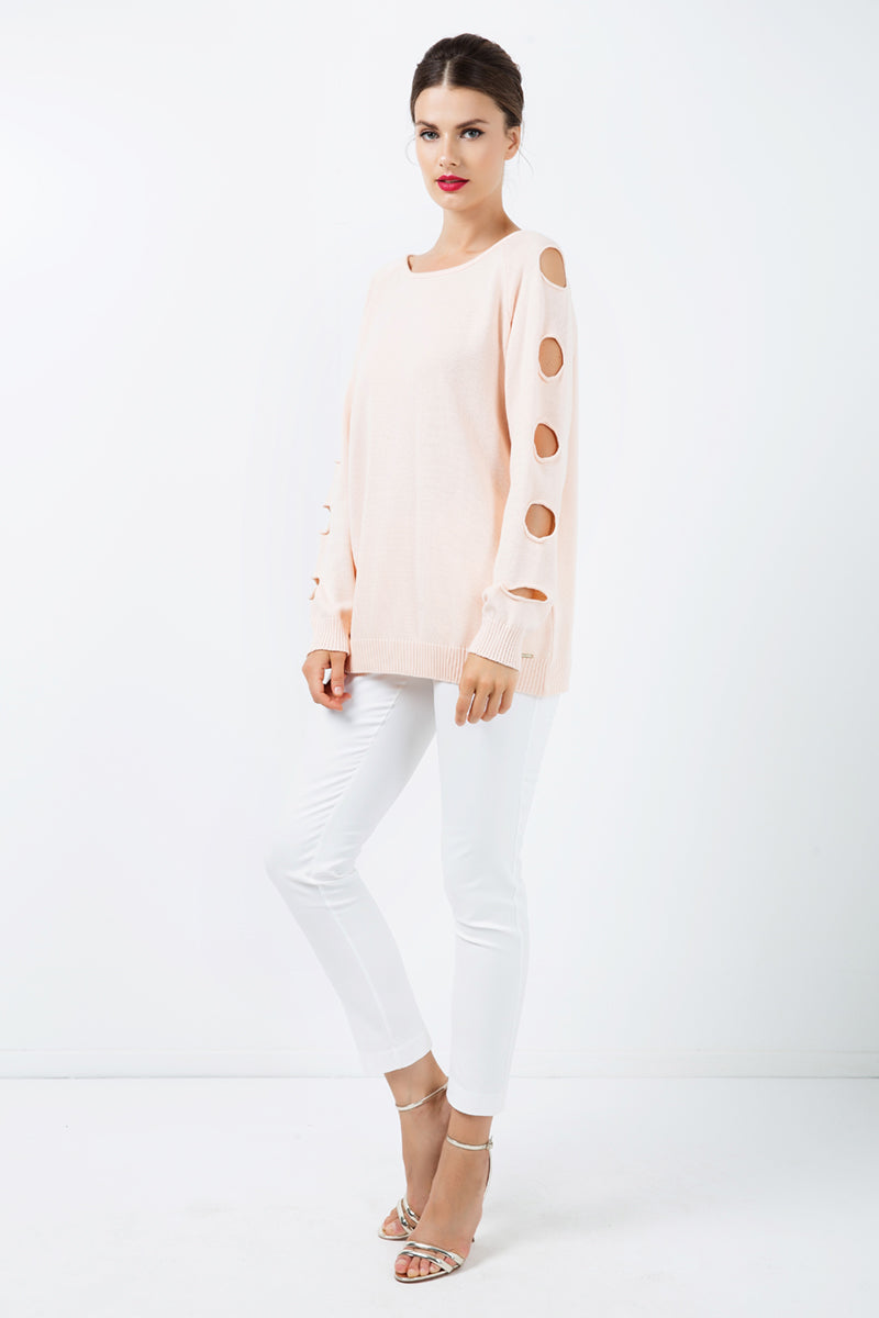 Hole Detail Loose Apricot Sweater-Conquista-M-Urbanheer