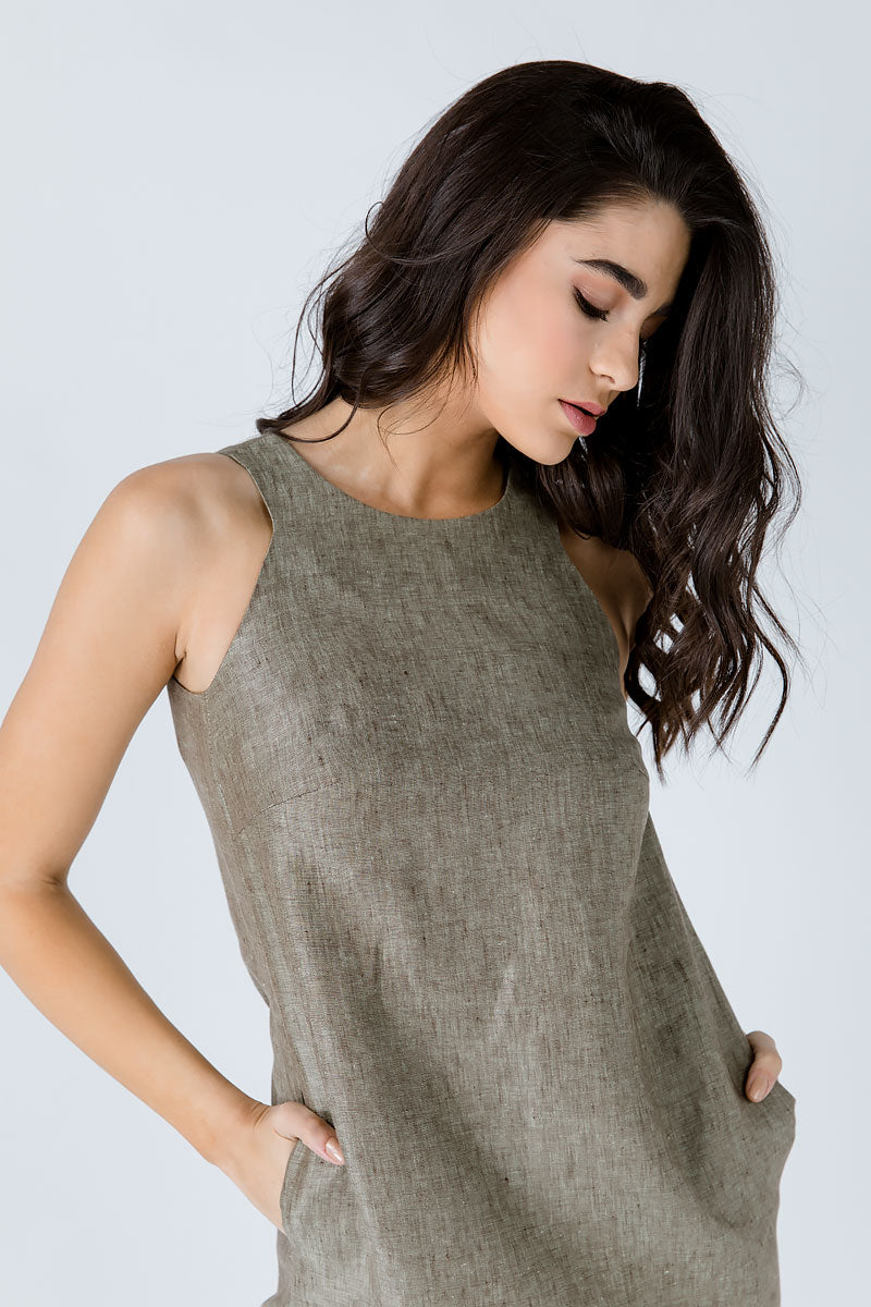 Sleeveless Sack Dress With Pockets-Dresses-Conquista-36-Urbanheer