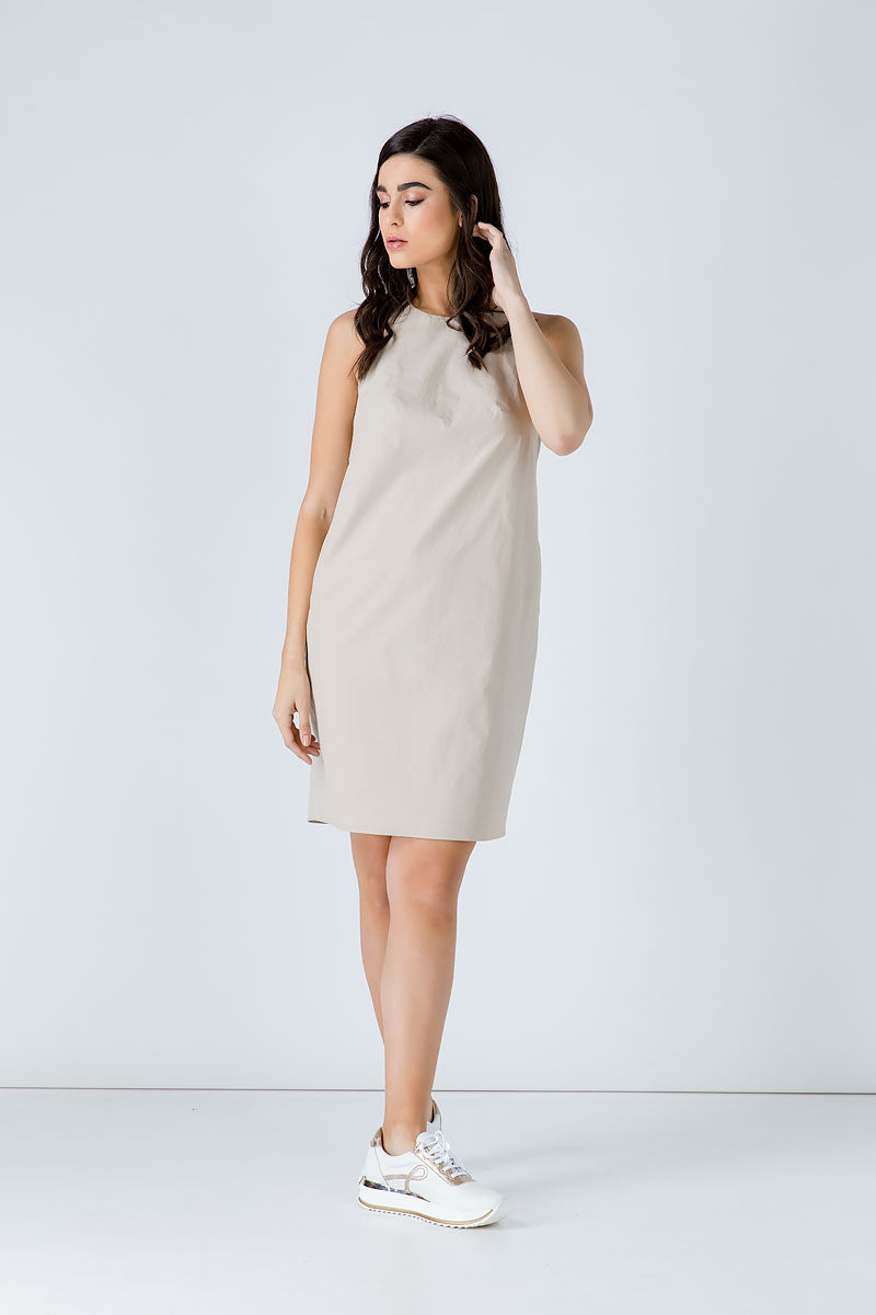 Sand Colour Cotton Sack Dress-Dresses-Conquista-36-Urbanheer