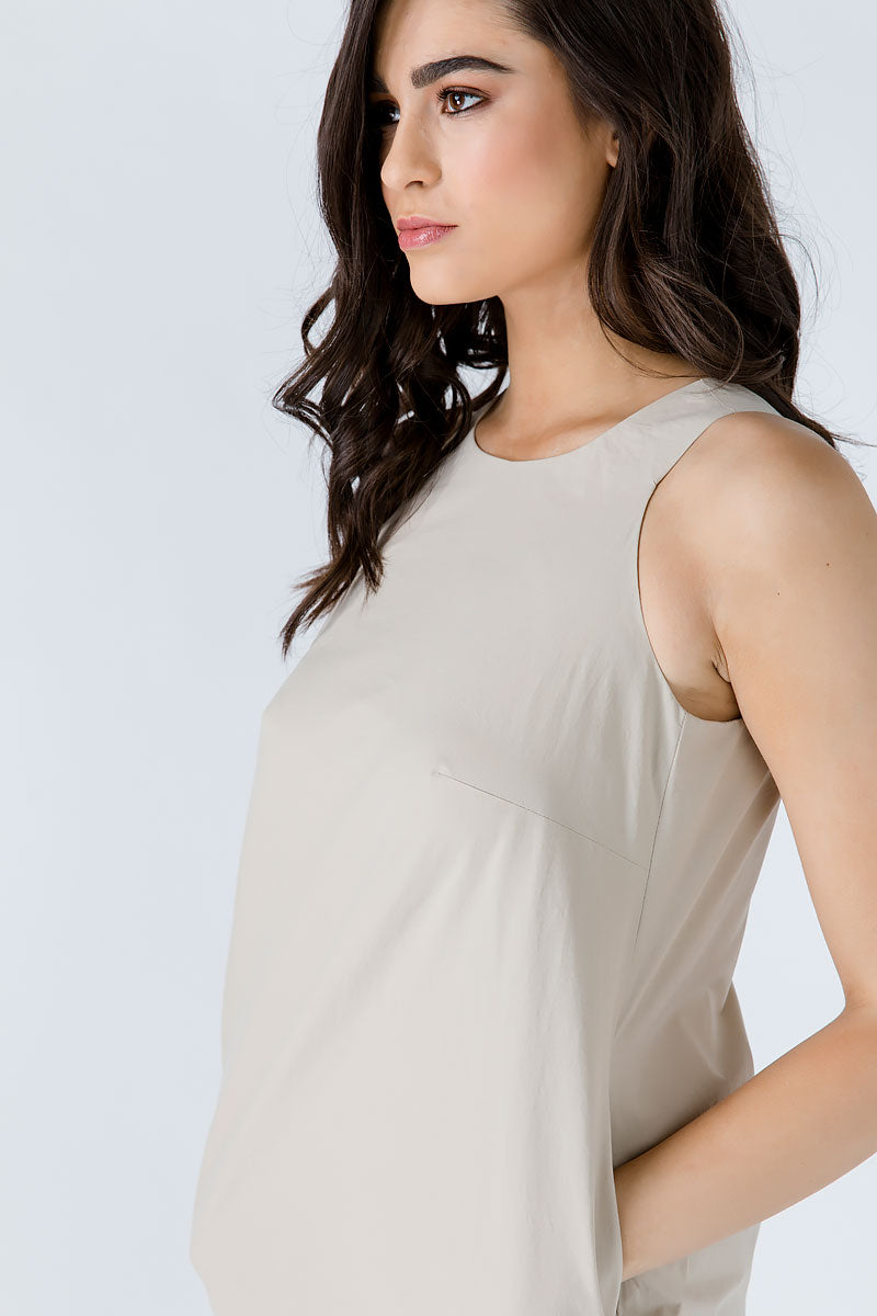 Sand Colour Cotton Sack Dress-Dresses-Conquista-36-Urbanheer