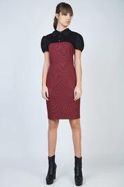 Puff Sleeve Fitted Dress With Button Detail-Dresses-Conquista-38-Urbanheer
