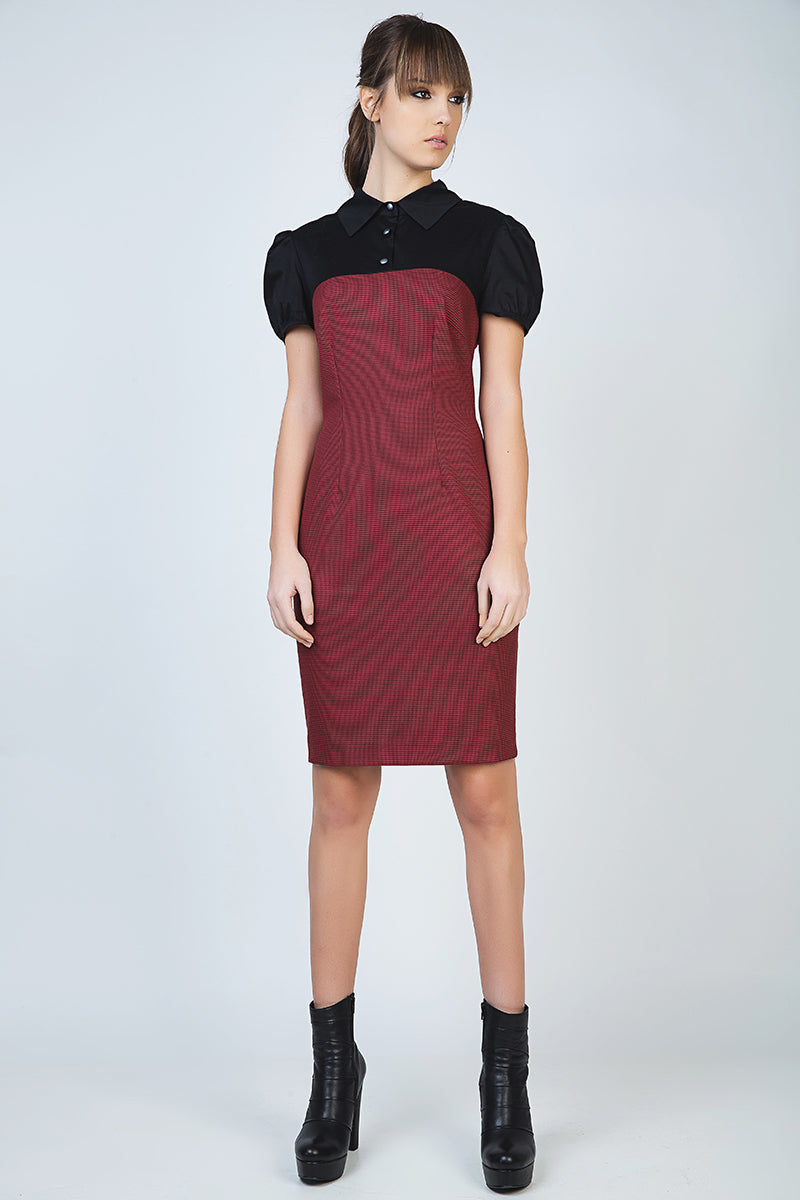 Puff Sleeve Fitted Dress With Button Detail-Dresses-Conquista-38-Urbanheer
