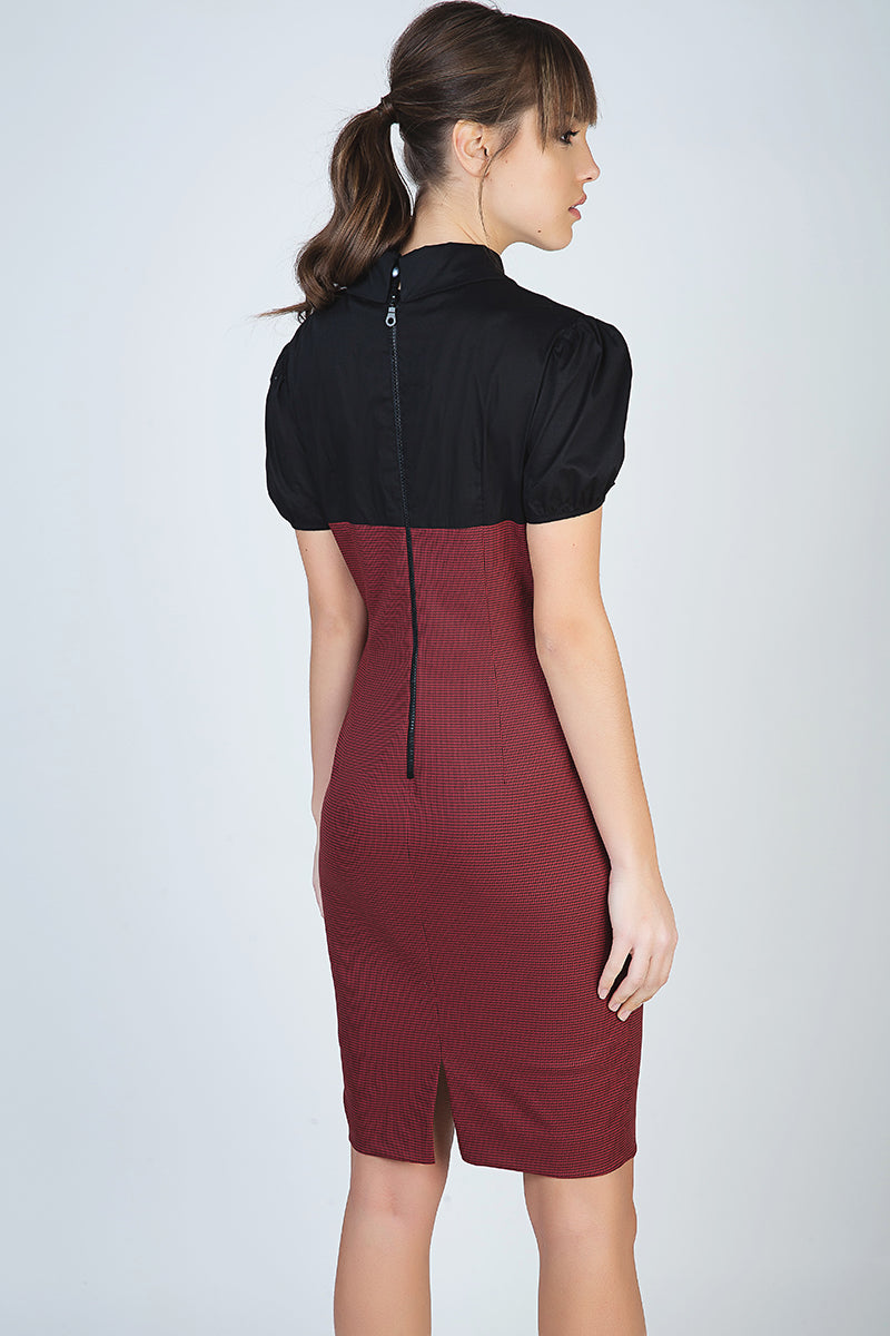 Puff Sleeve Fitted Dress With Button Detail-Dresses-Conquista-38-Urbanheer