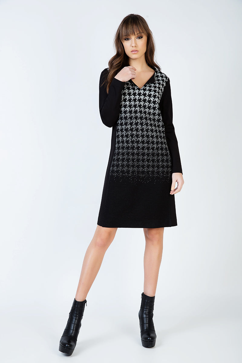 Straight Jacquard Detail Long Sleeve Knit Dress-Conquista-38-Urbanheer