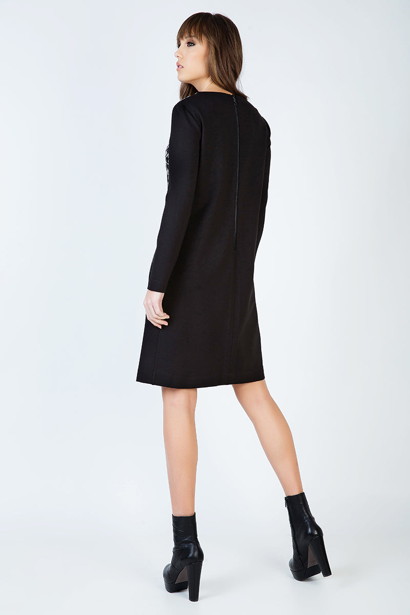 Straight Jacquard Detail Long Sleeve Knit Dress-Conquista-38-Urbanheer