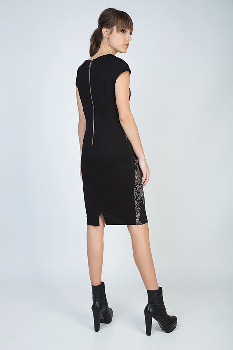 Print Cap Sleeve Dress with Waistband-Conquista-38-Urbanheer