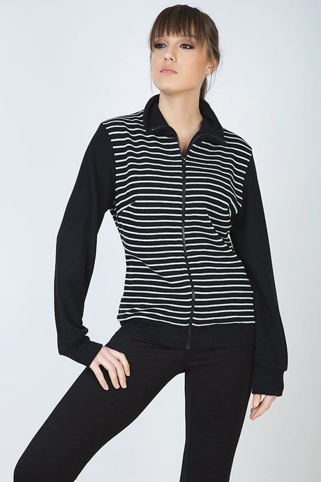 Long Sleeve Cardigan in Striped Knit Fabric-0
