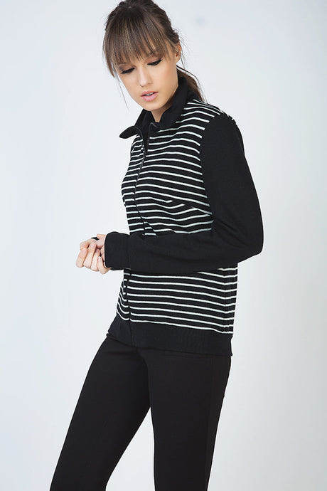 Long Sleeve Cardigan in Striped Knit Fabric-1
