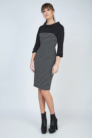 Fitted Winter Dress In Striped Rib Knit Fabric-Conquista-38-Urbanheer