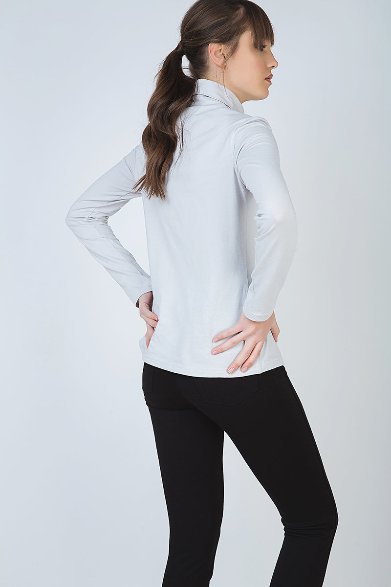 Grey Long Sleeve Polo Neck Jumper-Tops-Conquista-36-Urbanheer