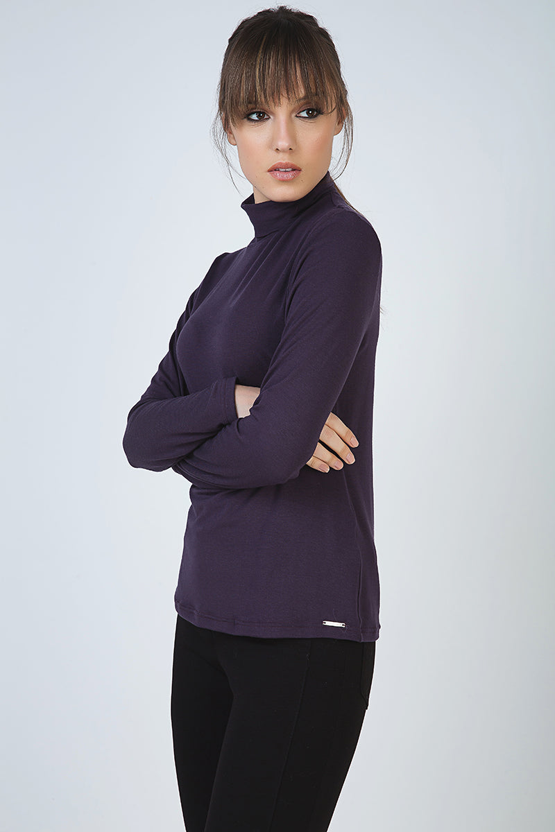 Purple Long Sleeve Polo Neck Jumper-Conquista-38-Urbanheer